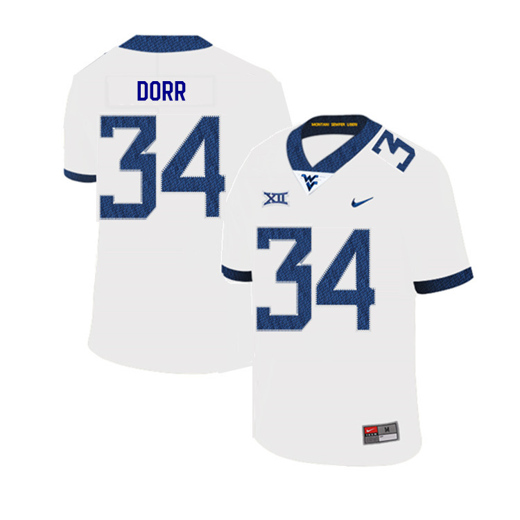 2019 Men #34 Lorenzo Dorr West Virginia Mountaineers College Football Jerseys Sale-White